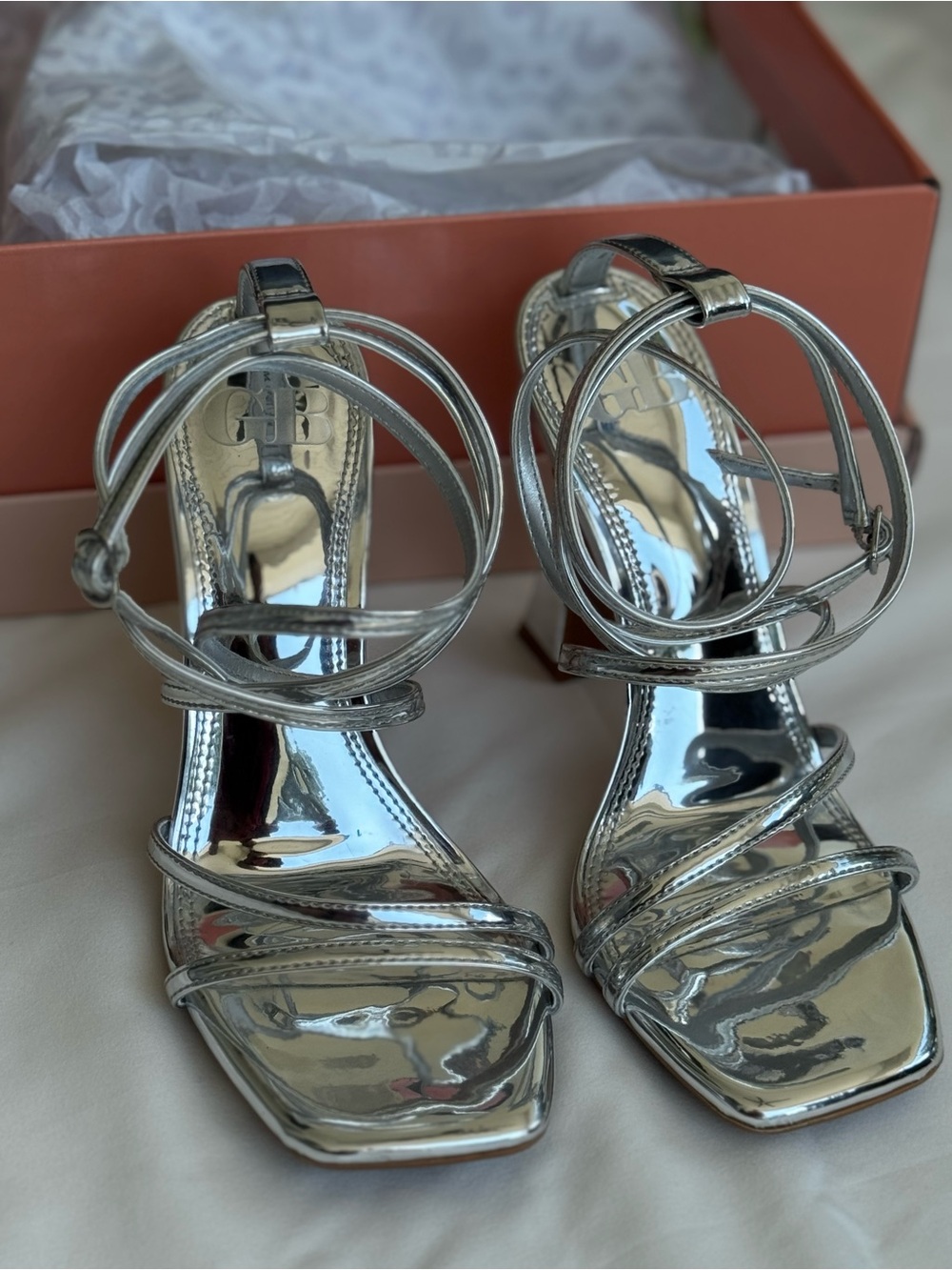 Gianni Bini Silver Metallic Strappy High Heel Sandals